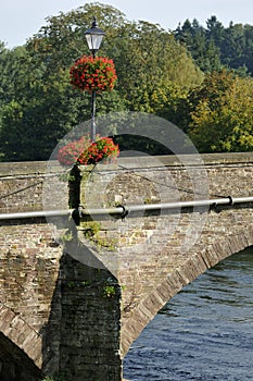 Floral display on Usk Bridge