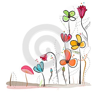 Floral doodle abstract colorful flowers vector background