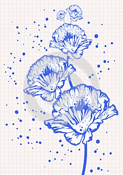 Floral drawing on a squared school notepad paper