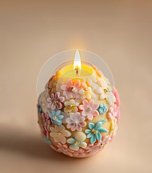 Floral Easter candle with vibrant colors and flame