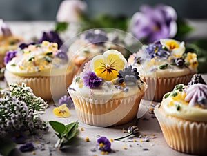 Floral Elegance: Vanilla Cupcakes Adorned with Edible Flowers