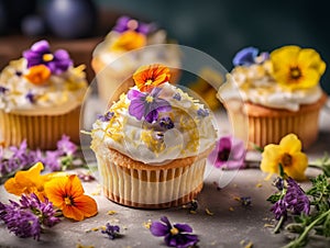 Floral Elegance: Vanilla Cupcakes Adorned with Edible Flowers