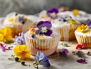 Floral Elegance: Vanilla Cupcakes Adorned with Edible Flowers