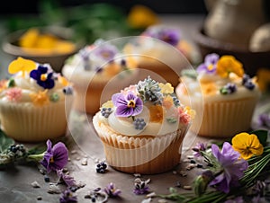 Floral Elegance: Vanilla Cupcakes Adorned with Edible Flowers