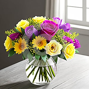 Floral Elegance. A vibrant bouquet of spring flowers arranged in a stylish vase