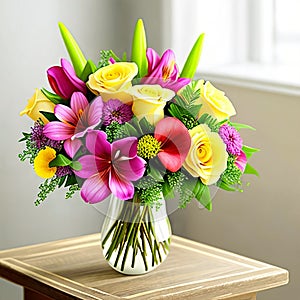 Floral Elegance. A vibrant bouquet of spring flowers arranged in a stylish vase