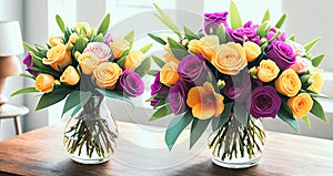 Floral Elegance. A vibrant bouquet of spring flowers arranged in a stylish vase photo