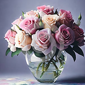 Floral Elegance. A vibrant bouquet of spring flowers arranged in a stylish vase photo