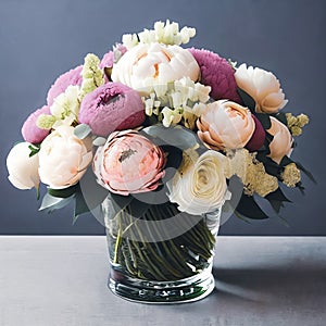 Floral Elegance. A vibrant bouquet of spring flowers arranged in a stylish vase photo