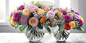 Floral Elegance. A vibrant bouquet of spring flowers arranged in a stylish vase photo