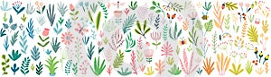 Floral elements big collection - leaves, plants, flowers. Cute hand drawn style