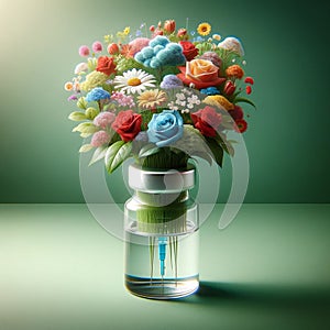 Floral Elixir: Vaccine Vial Transformed into a Blossoming Masterpiece