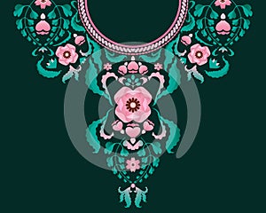 Floral embroidery neckline pattern design in art nouveau style