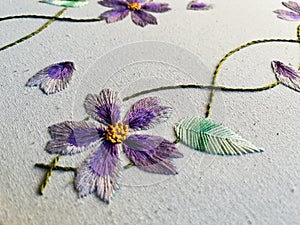 floral embroidery on a white cloth