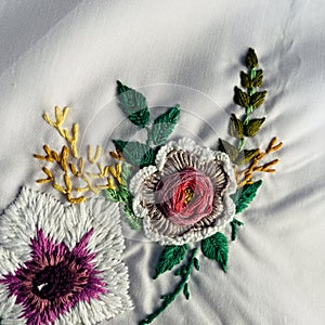 floral embroidery on a white cloth