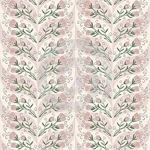 Floral endless background. Wildflowers with leaves seamless pattern. Flower and foliage loop tiled ornament. Vector hand drawn