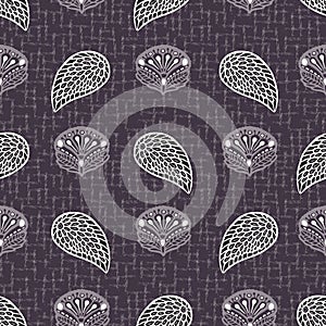 Floral ethnic leaf paisley style seamless pattern. Folk art indian boteh buta motif leaves textile. Modern fashion home decor.