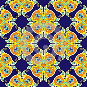 Floral ethnic seamless pattern. Colorful tribal vector background. Repeat folkloric backdrop. Paisley flowers ornaments. Bright
