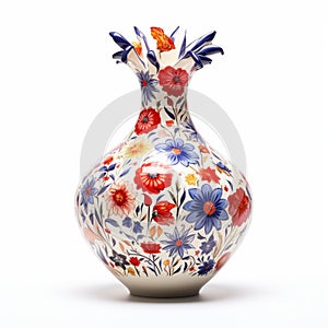 Floral Explosion: Ornamental Vase With Folkloric Polish Motifs