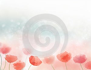 Floral faded watercolor background with poppy flowers