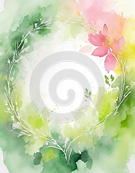 Floral faded watercolor vignette background with spring flowers