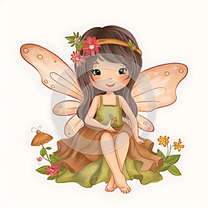 Floral fairyland dreams, adorable illustration of colorful fairies with cute wings and dreamy flower magic