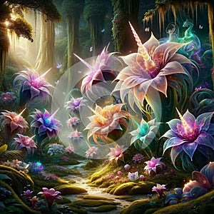 Floral Fantasia: Unicorn Amidst a Blossoming Meadow