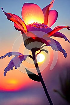 Floral Fantasy. Intricate details of a blooming flower as it catches the last rays of the setting sun