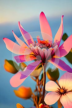 Floral Fantasy. Intricate details of a blooming flower as it catches the last rays of the setting sun