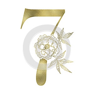 Floral figure. Vintage decorative gold numeral