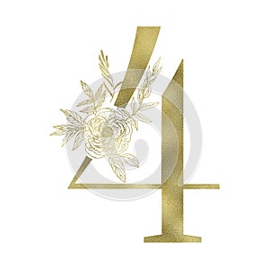 Floral figure. Vintage decorative gold numeral