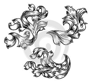 Floral Filigree Pattern Scroll Heraldry Design Set