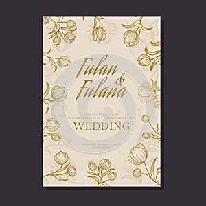 Floral flower ornament wedding invitation card modern minimalist decoration style doodle hand drawn beauty plant botanical foliage