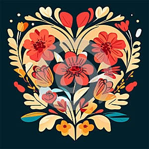 Floral folkloric pattern in retro, vintage style.. Generative AI