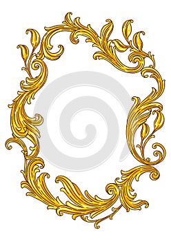 Floral frame in baroque style. Decorative curling plant.