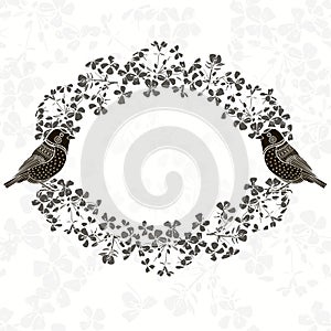 Floral frame with birds. Illustration with place for text, can