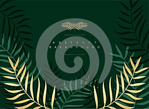 Floral frame with colorful exotic Green and gold branches palm trees on a green background. Abstract   vector illustration with