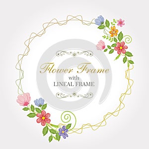 Floral frame with golden lineal Vector design