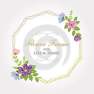 Floral frame with golden lineal Vector design