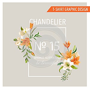 Floral Frame Graphic Design - Summer Lily Flowers - for T-shirt