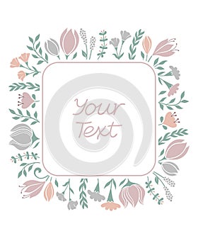 Floral frame with pastel colored flowers