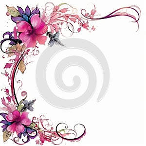 a floral frame with pink flowers on a white background
