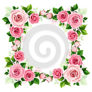 Floral frame with pink roses. Vector card design