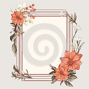 a floral frame with red flowers and leaves on a white background