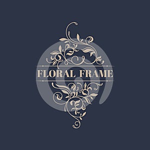 Floral frame. Template signage, labels, stickers, cards.