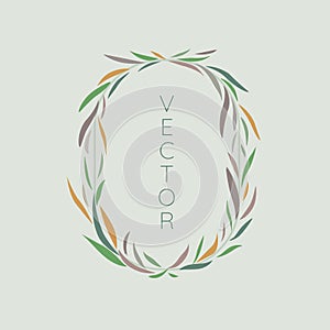 Floral frame in vector flat style - abstract green leaves in oval shape