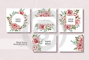 Floral Frame Watercolour Bundle with Roses Flowers Watercolor Template