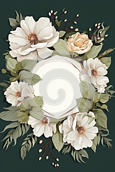 A Floral Frame With White Flowers And Green Leaves