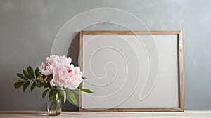 Floral Frame On Wooden Desk: Academic Bloomcore Artwork