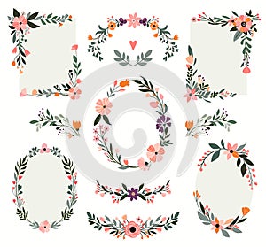 Floral frames collection with hand drawn decorative branches